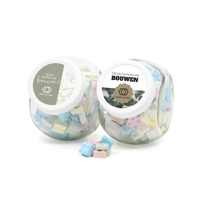 Glazen snoeppot 0,4L met bouwsteentjes - Zakelijk Glazen snoeppot 0,4L met bouwsteentjes - Zakelijk