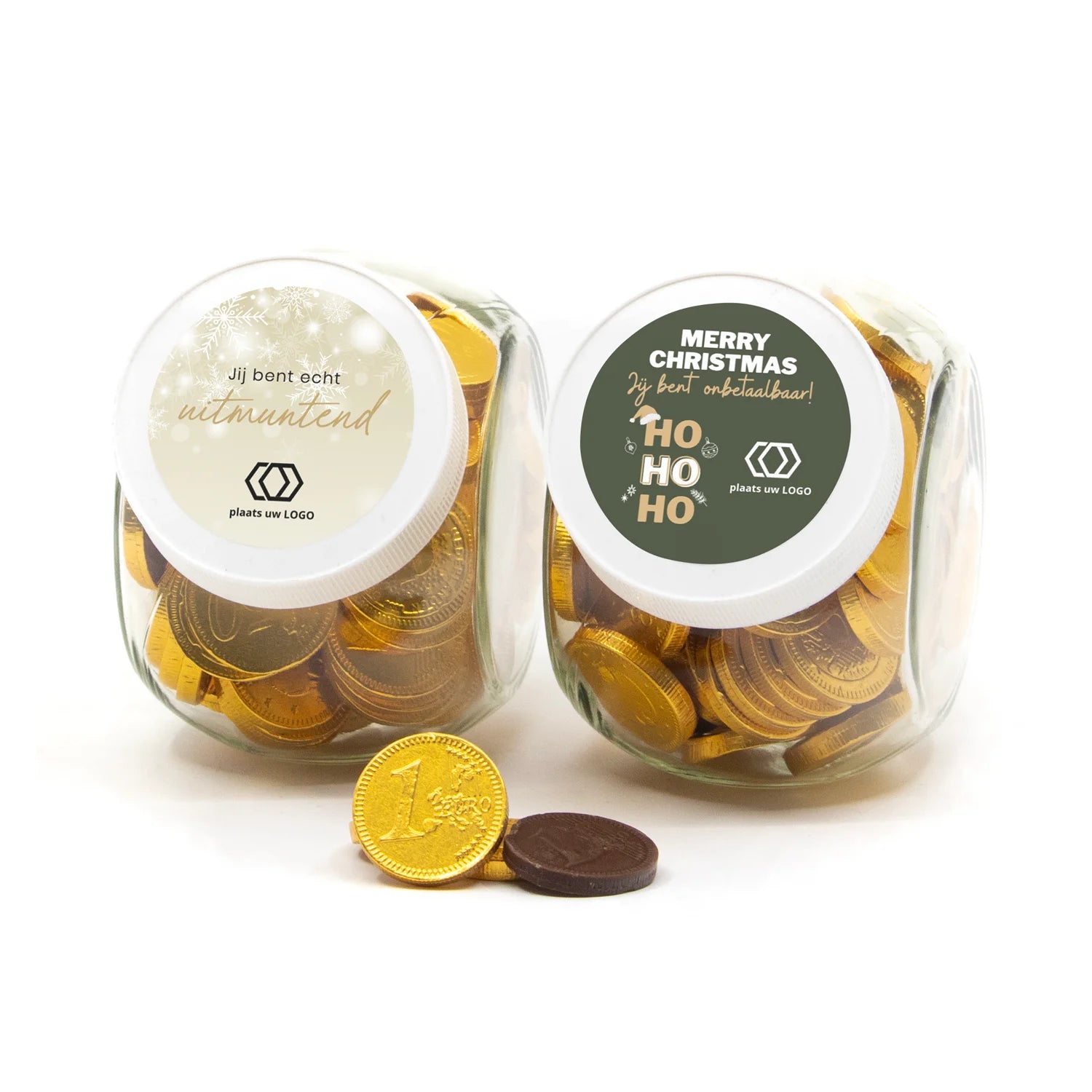 Persoonlijke snoeppot 0,4L met chocolade munten - Kerst