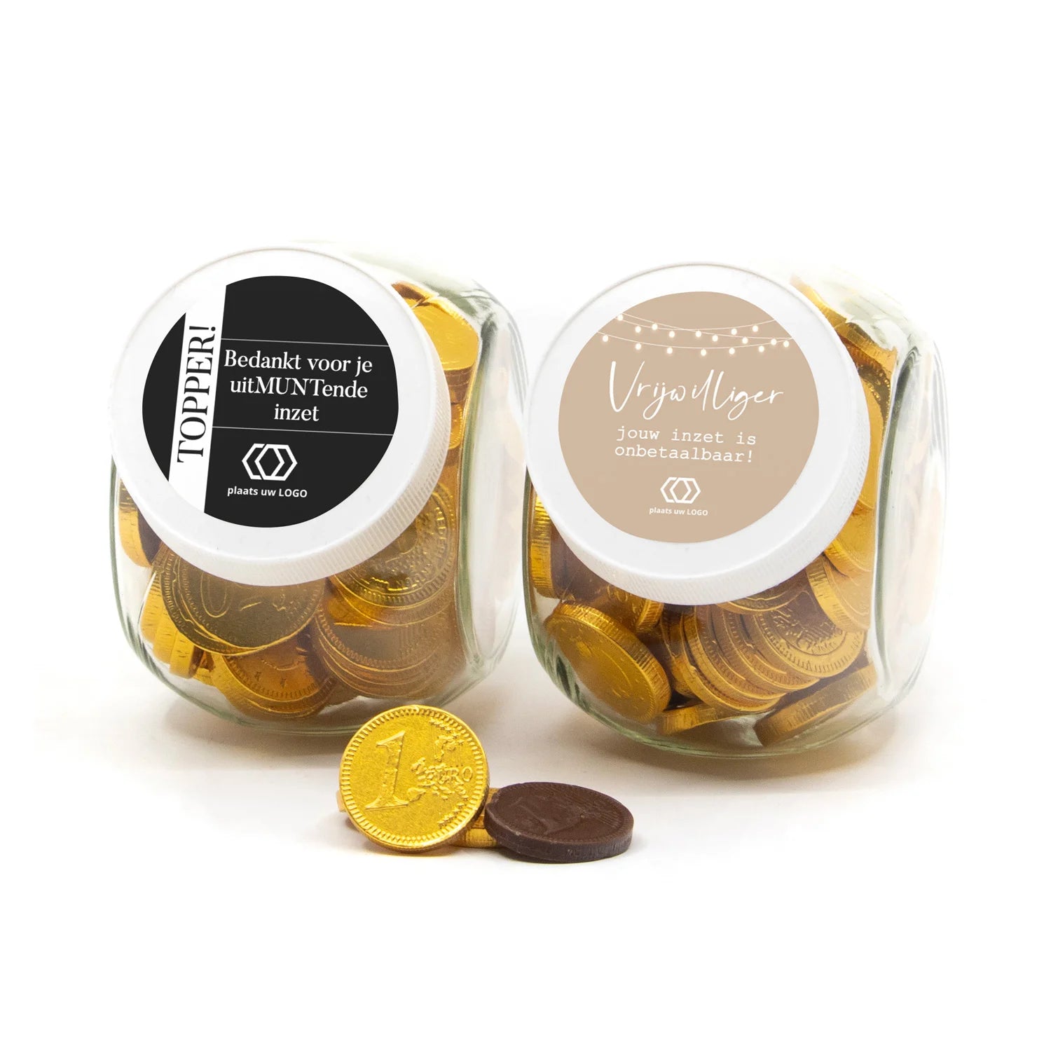 Glazen snoeppot 0,4L met gouden munten - Vrijwilliger
