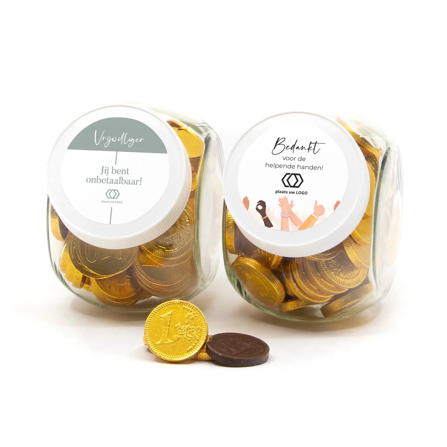 Glazen snoeppot 0,4L met gouden munten - Vrijwilliger