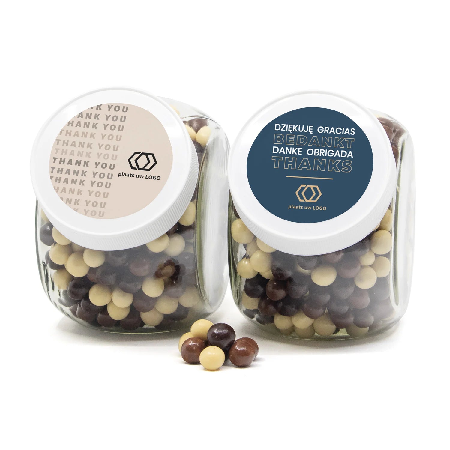 Glazen snoeppot 0,9L met eigen etiket - Zakelijk