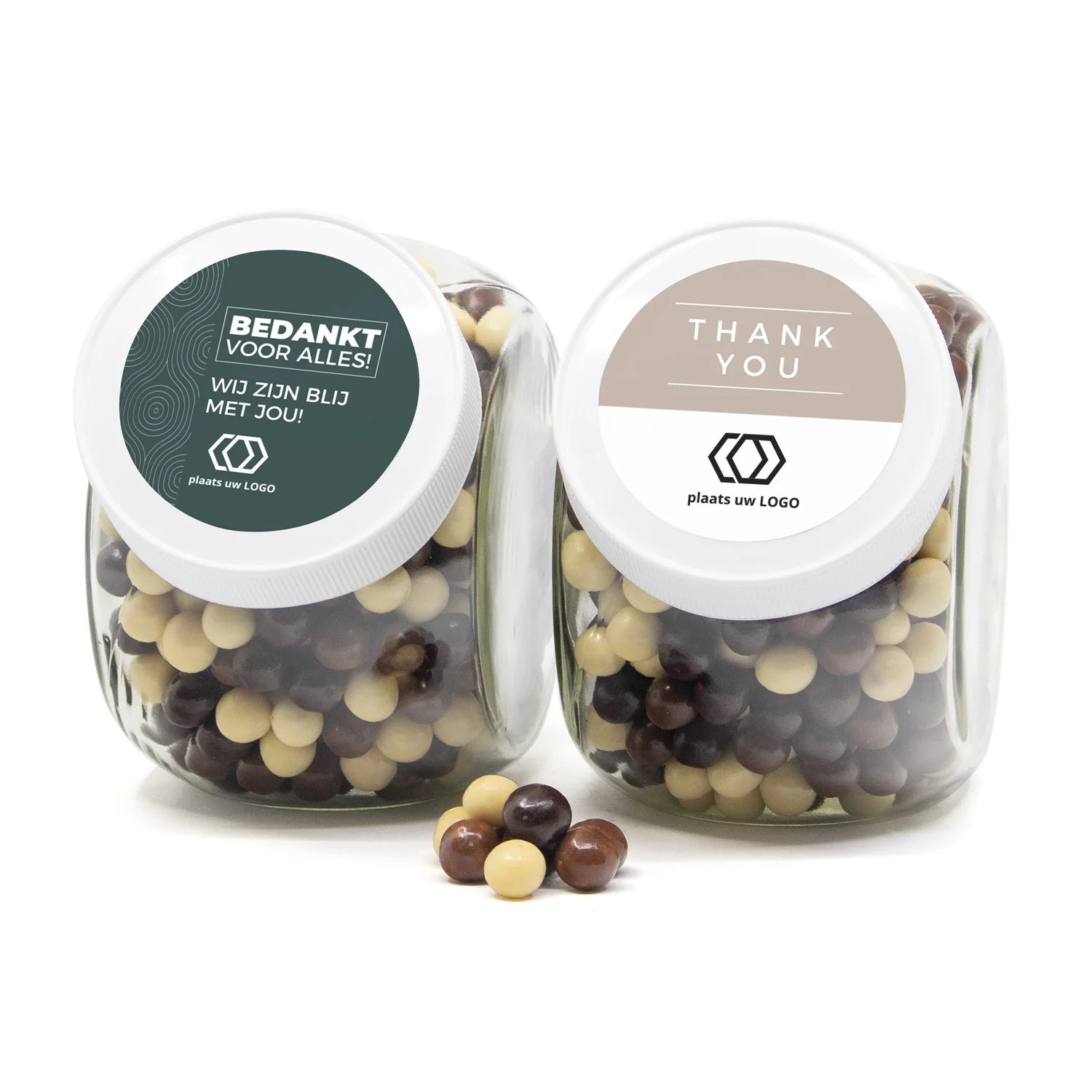 Glazen snoeppot 0,9L met eigen etiket - Zakelijk