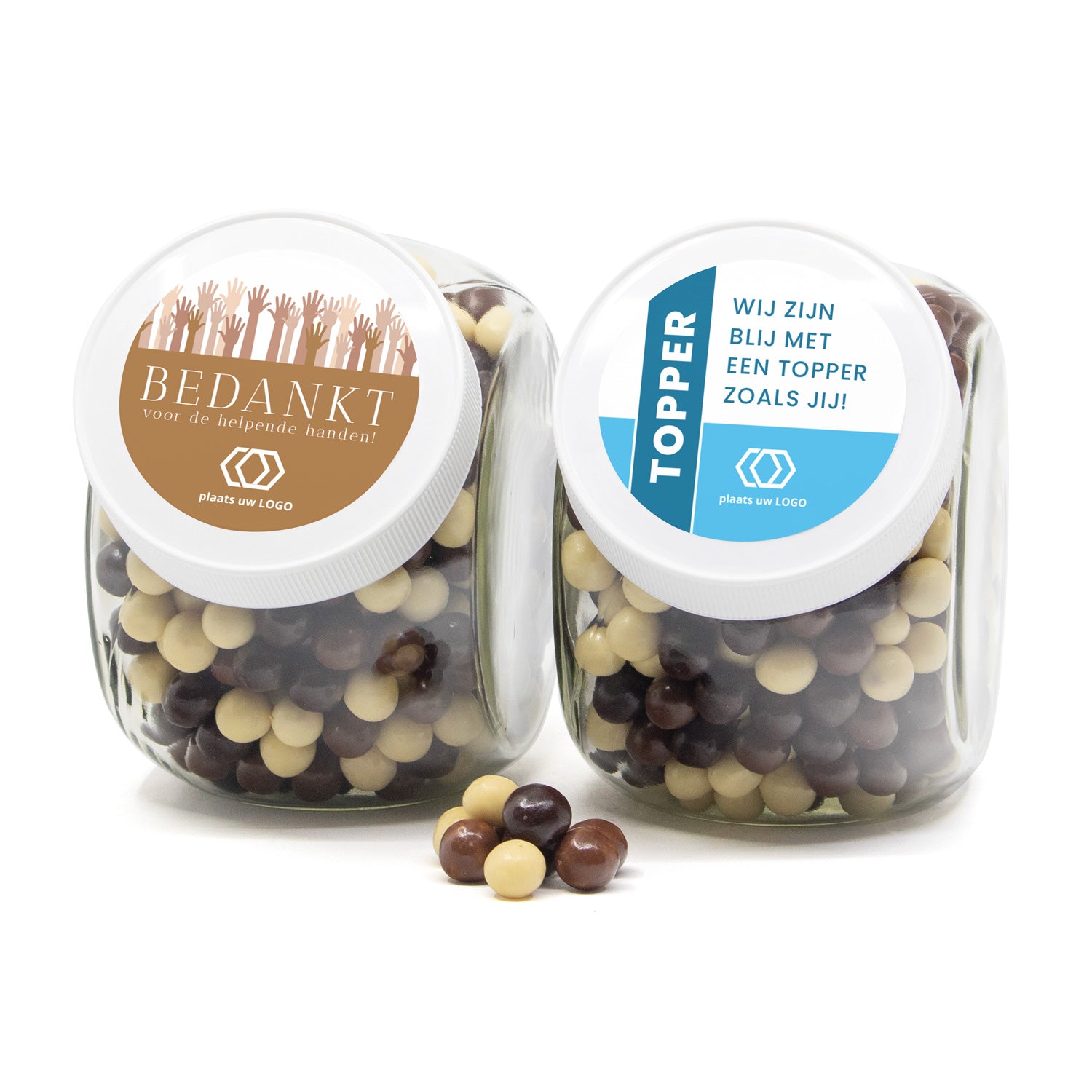 Glazen snoeppot 0,9L met eigen etiket - Zakelijk