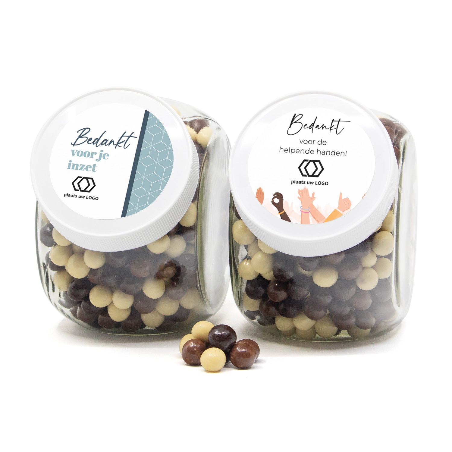 Glazen snoeppot 0,9L met eigen etiket - Zakelijk - Bedankjes.nl