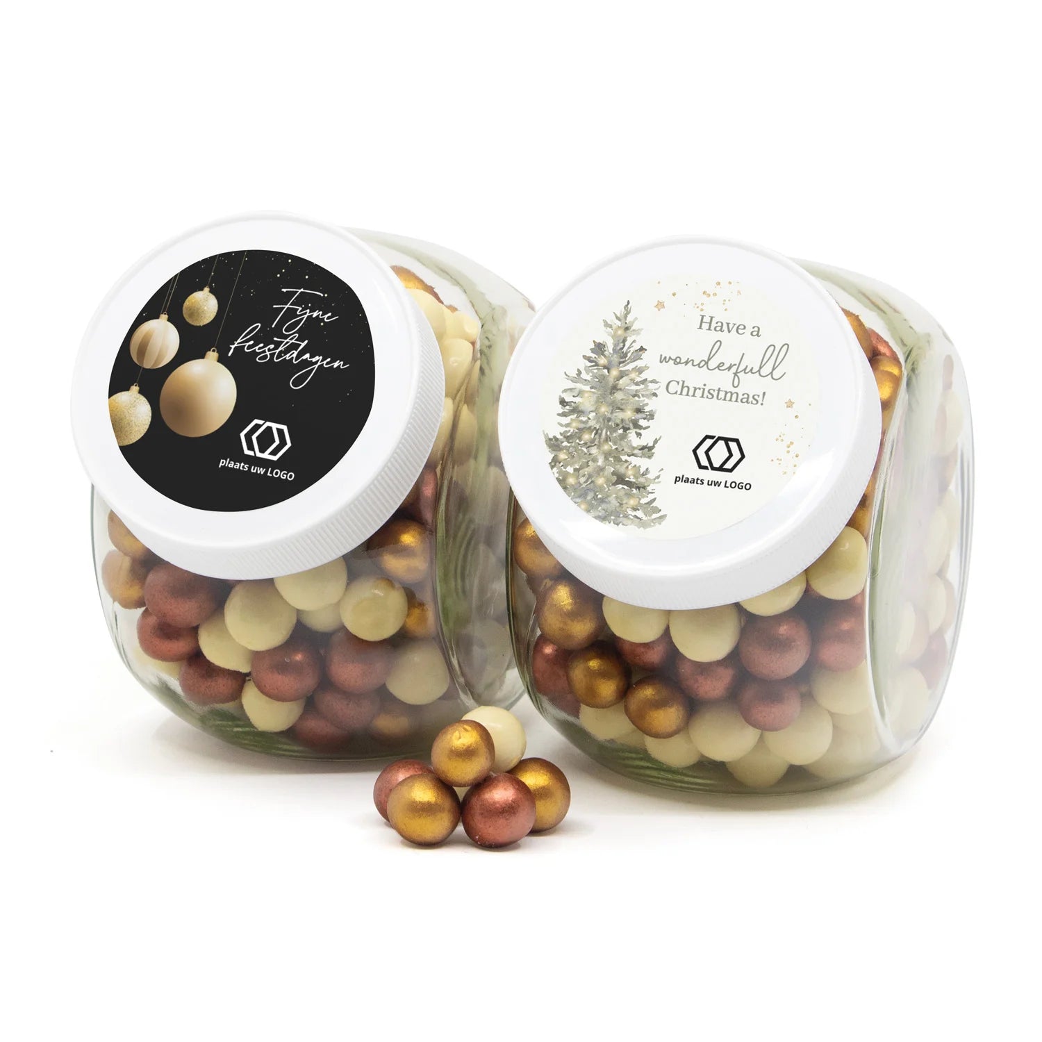 Glazen snoeppot 0,9L met eigen etiket - Kerst - Bedankjes.nl