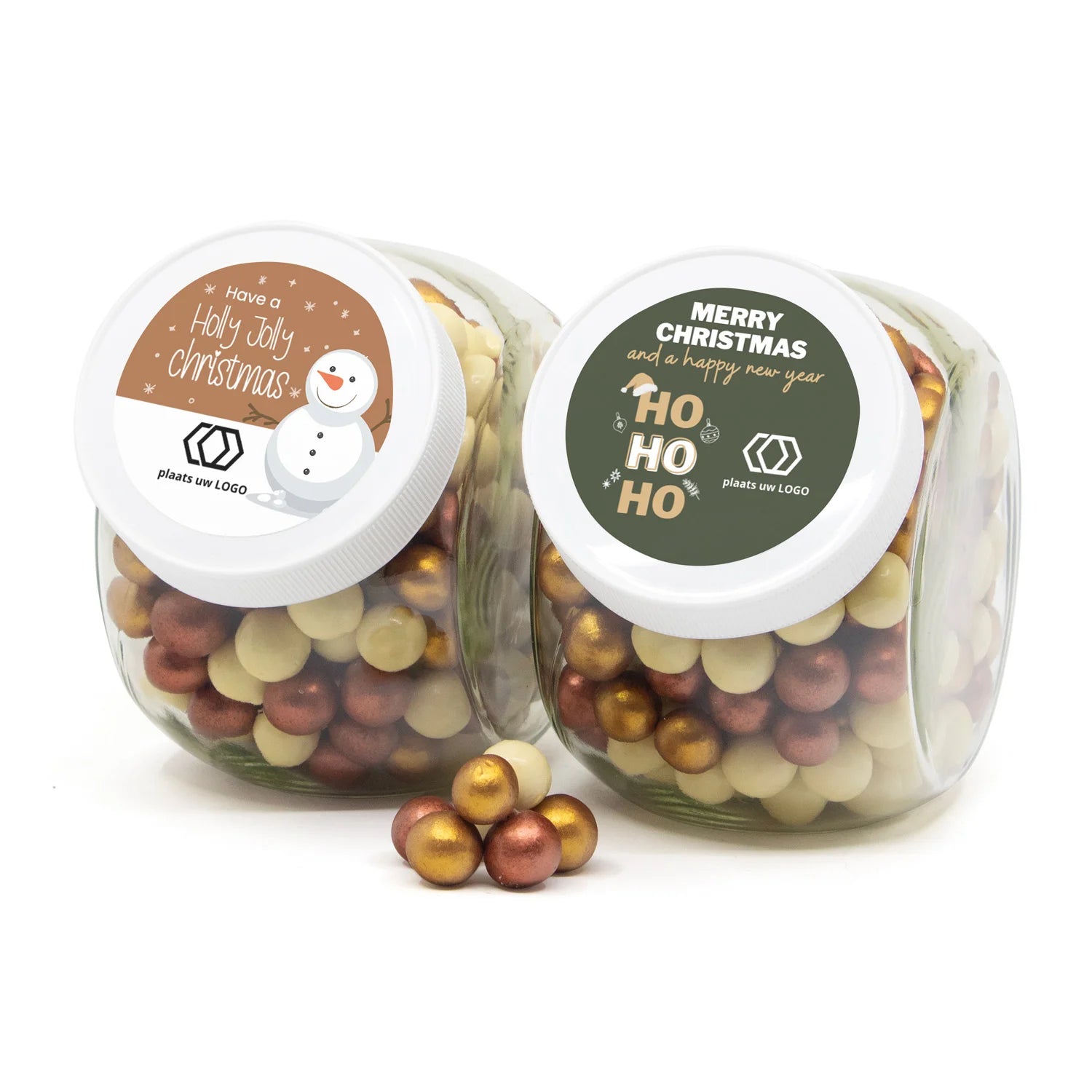 Glazen snoeppot 0,9L met eigen etiket - Kerst - Bedankjes.nl