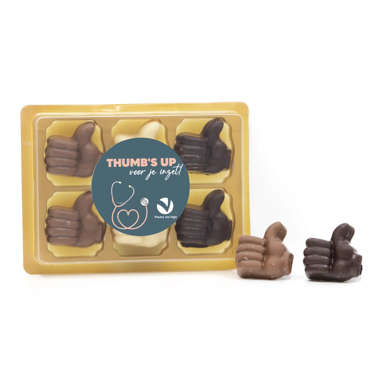 Doosje met 6 chocoladeduimpjes - Verpleging - Bedankjes.nl