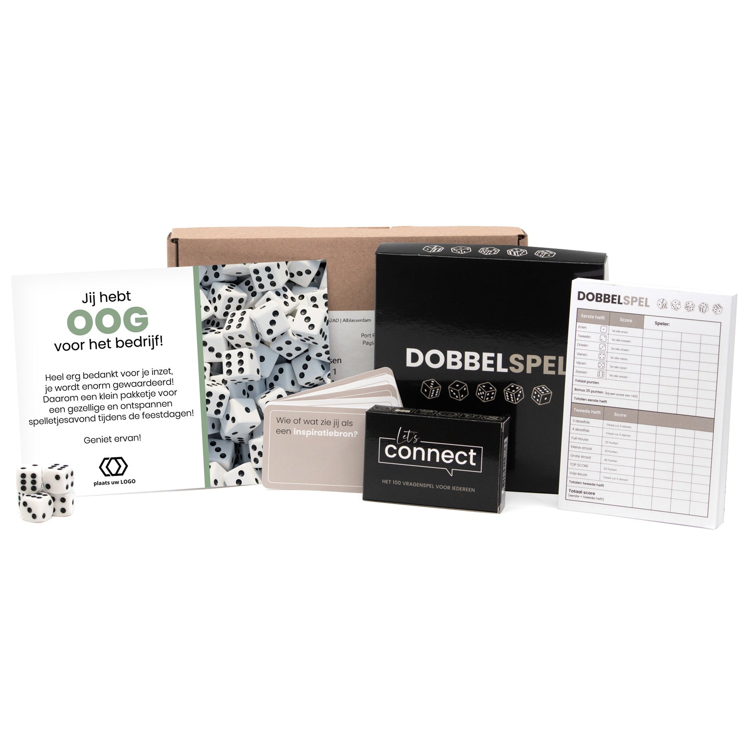 Spelletjesavond box met eigen kerstkaart - Bedankjes.nl