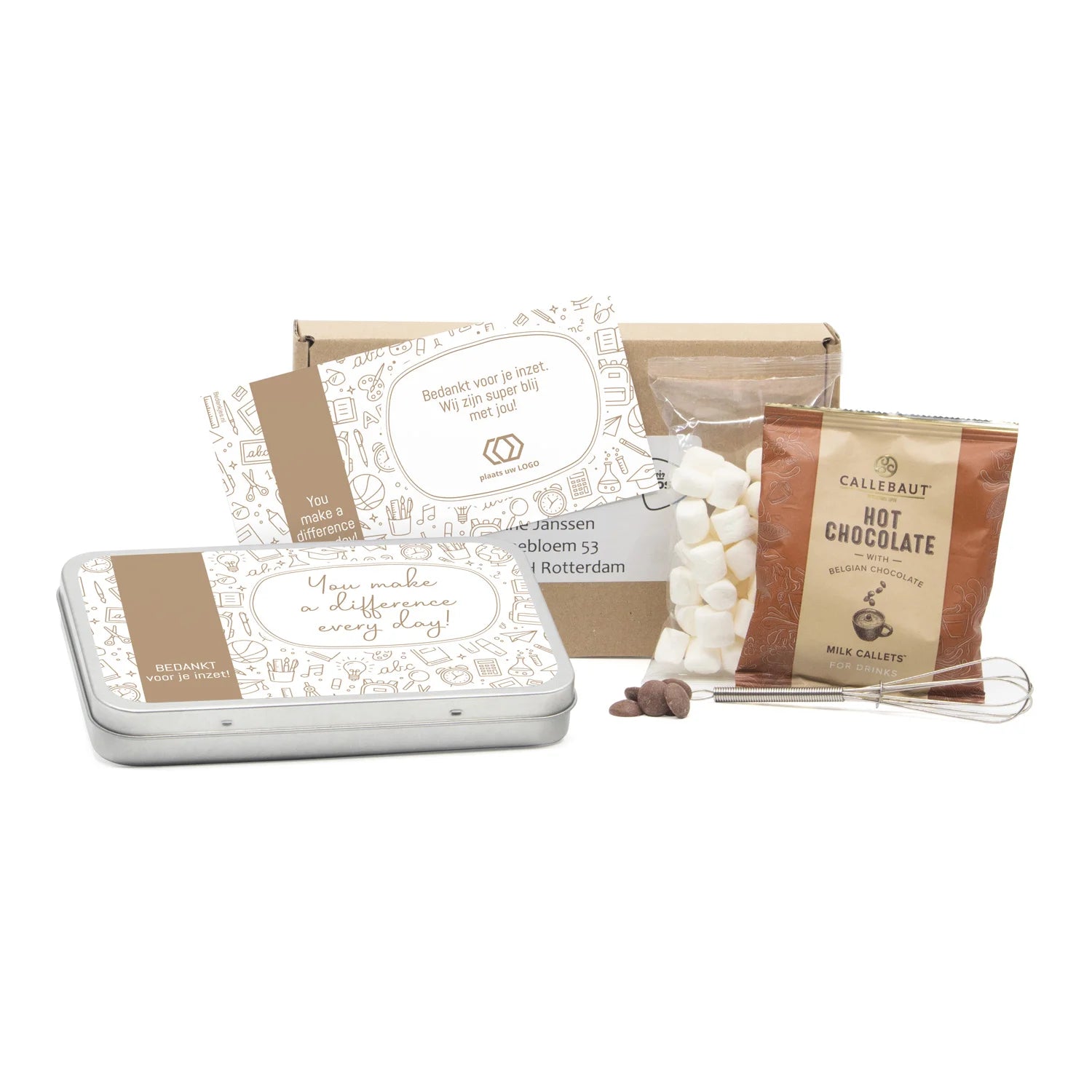 Hot Chocolate met eigen kaart in blik - Leraar - Bedankjes.nl