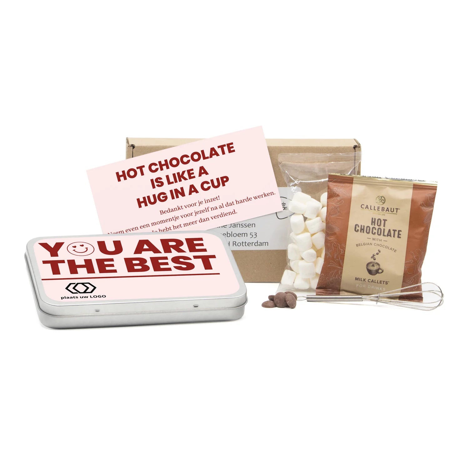 Hot Chocolate met eigen kaart in blik - Brievenbus