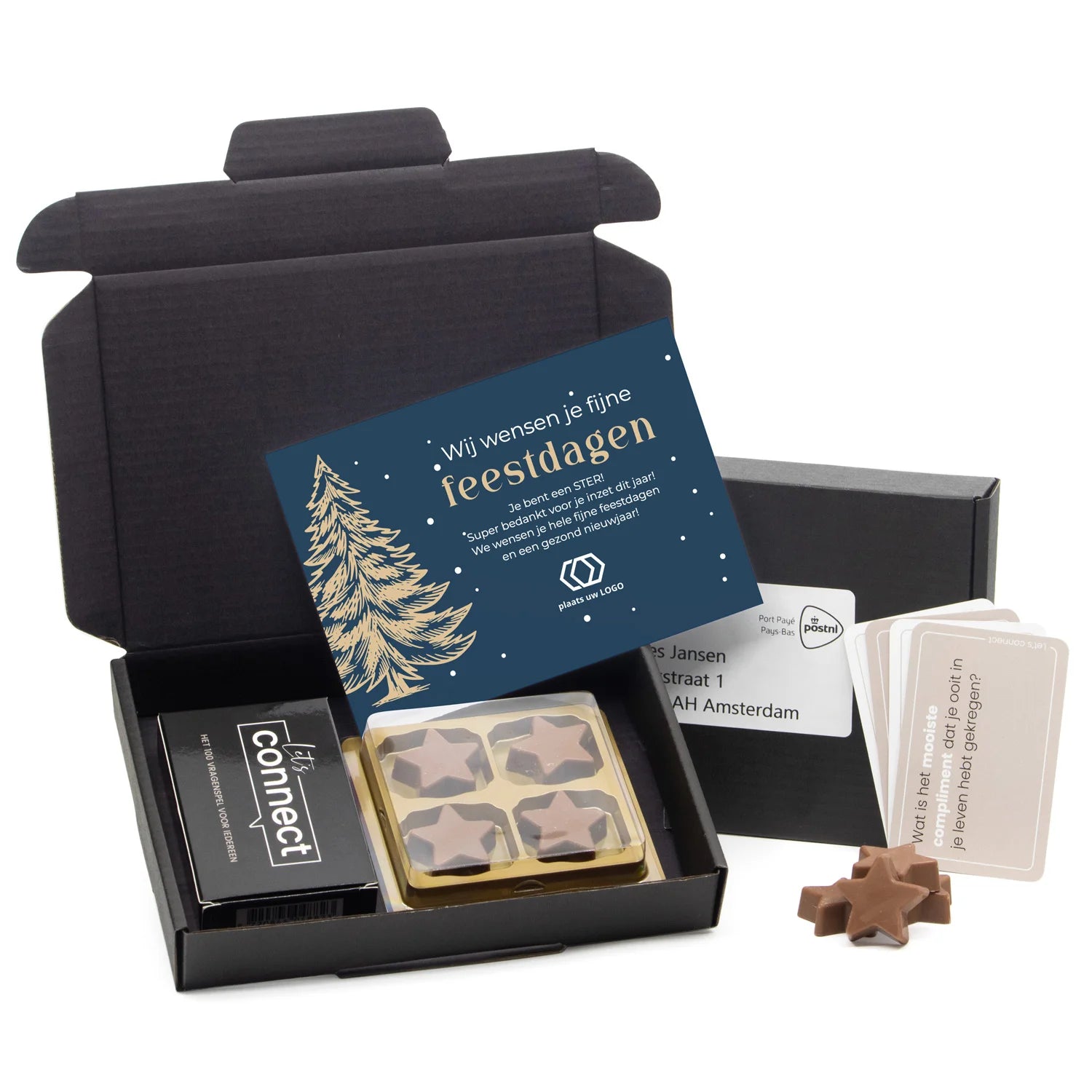 100 Vragenspel Let's Connect met chocolade sterren - Kerst - Bedankjes.nl