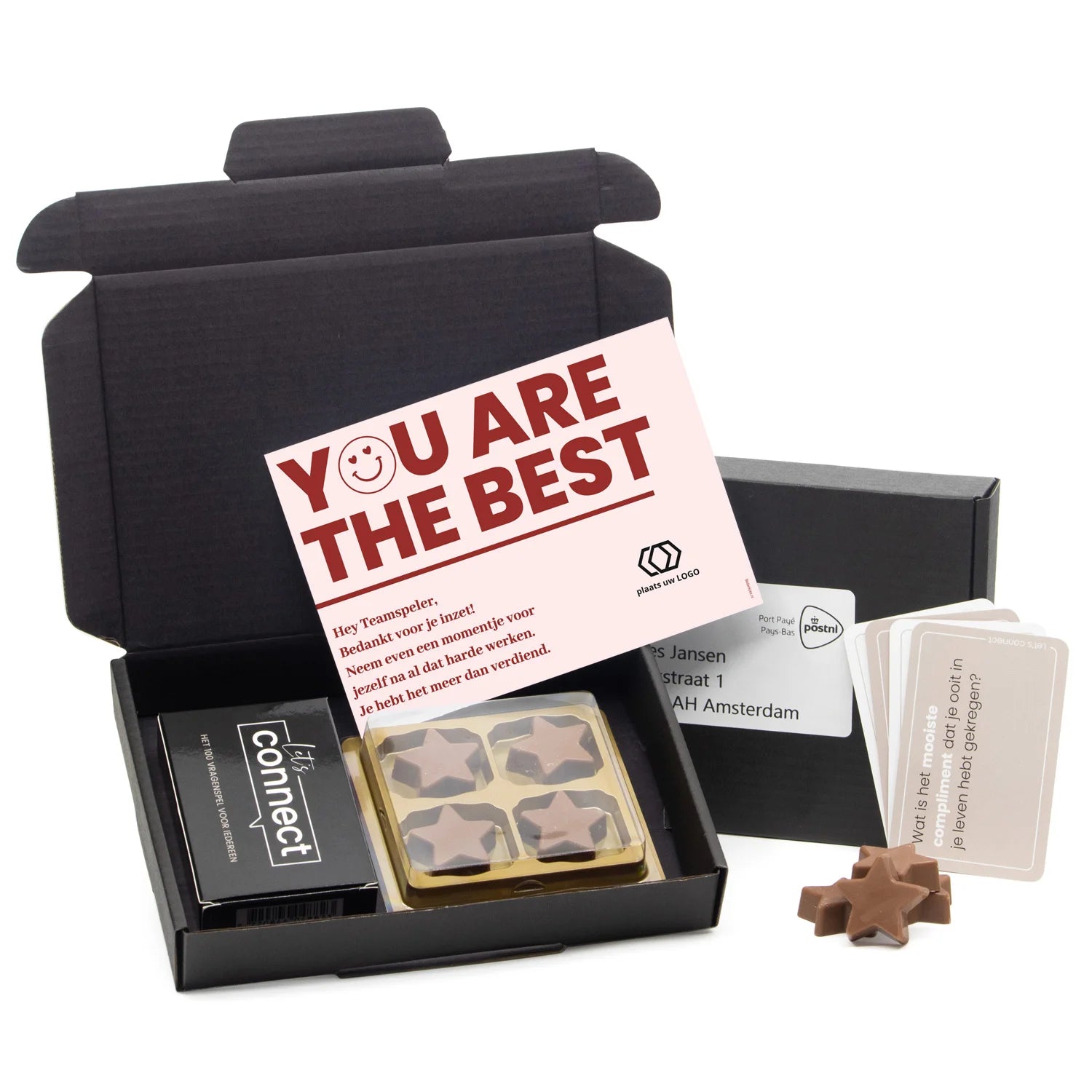 100 Vragenspel Let's Connect met chocolade sterren - Brievenbus