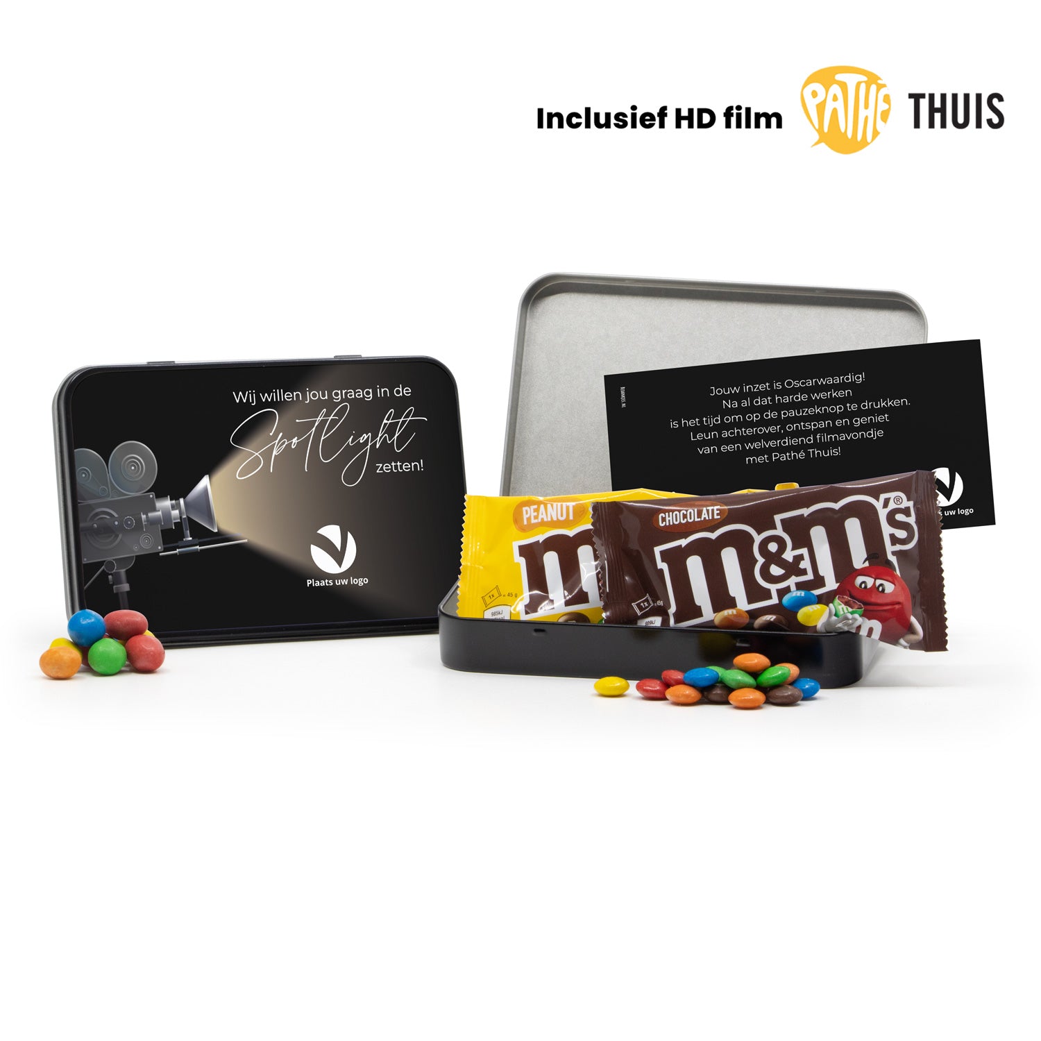 Filmblik met Pathé Thuis code en M&M's - Bedankjes.nl