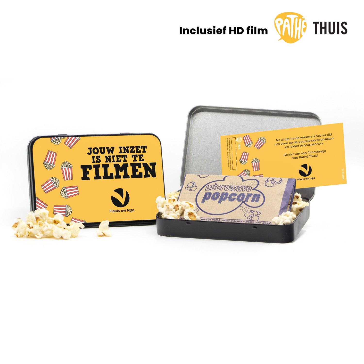 Filmblik met Pathé Thuis code en Jimmy's popcorn - Bedankjes.nl