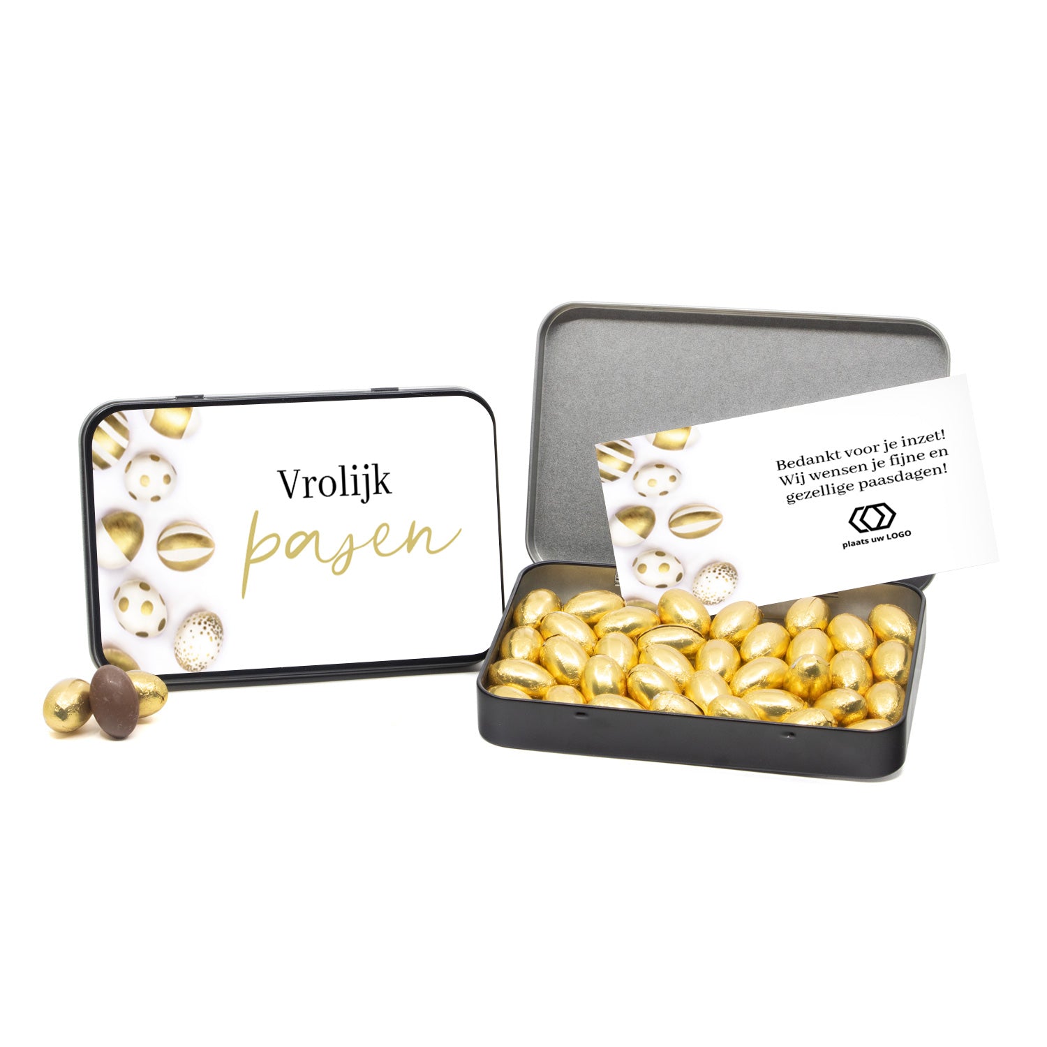 Paaseitjes in blik met eigen kaart - Pasen - Bedankjes.nl