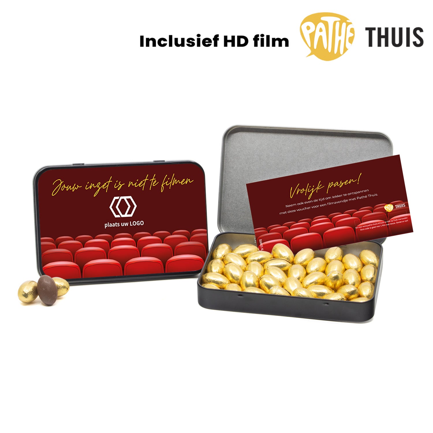 Paaseitjes in blik met Pathé Thuis code versturen - Pasen - Bedankjes.nl