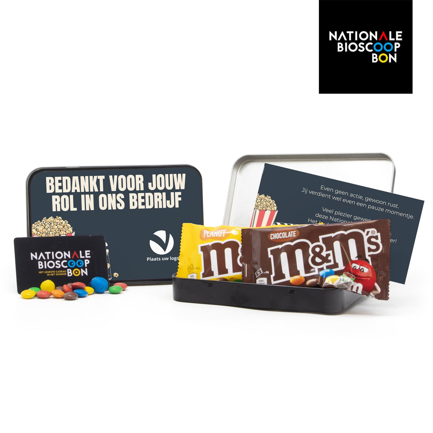Filmblik met nationale bioscoopbon en eigen etiket - Zakelijk - Bedankjes.nl