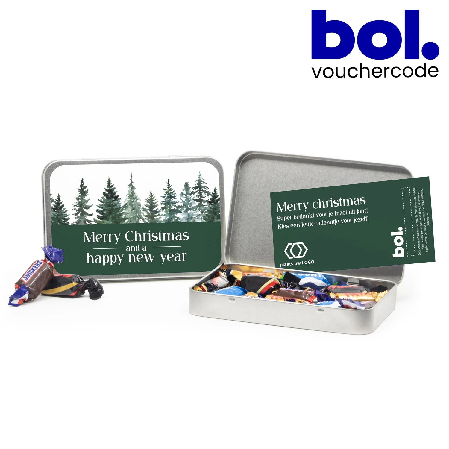 Kerstblik met eigen etiket en bol. tegoed - Kerst - Bedankjes.nl