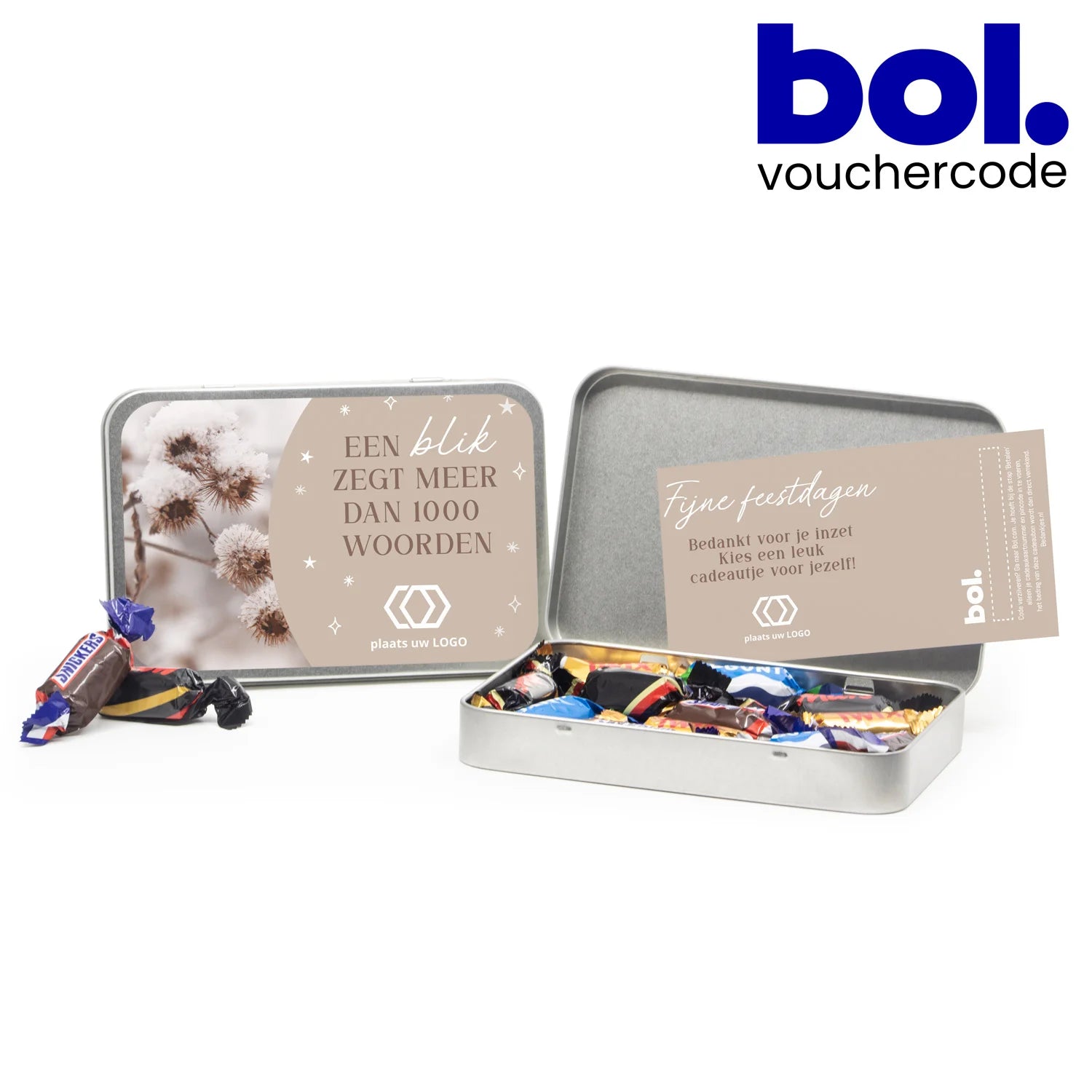 Kerstblik met eigen etiket en bol. tegoed - Kerst - Bedankjes.nl