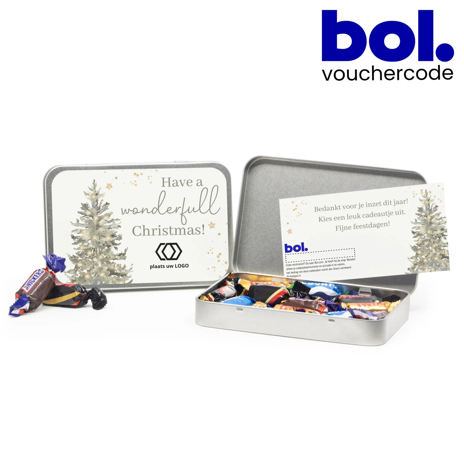 Kerstblik met eigen etiket en bol. tegoed - Kerst - Bedankjes.nl