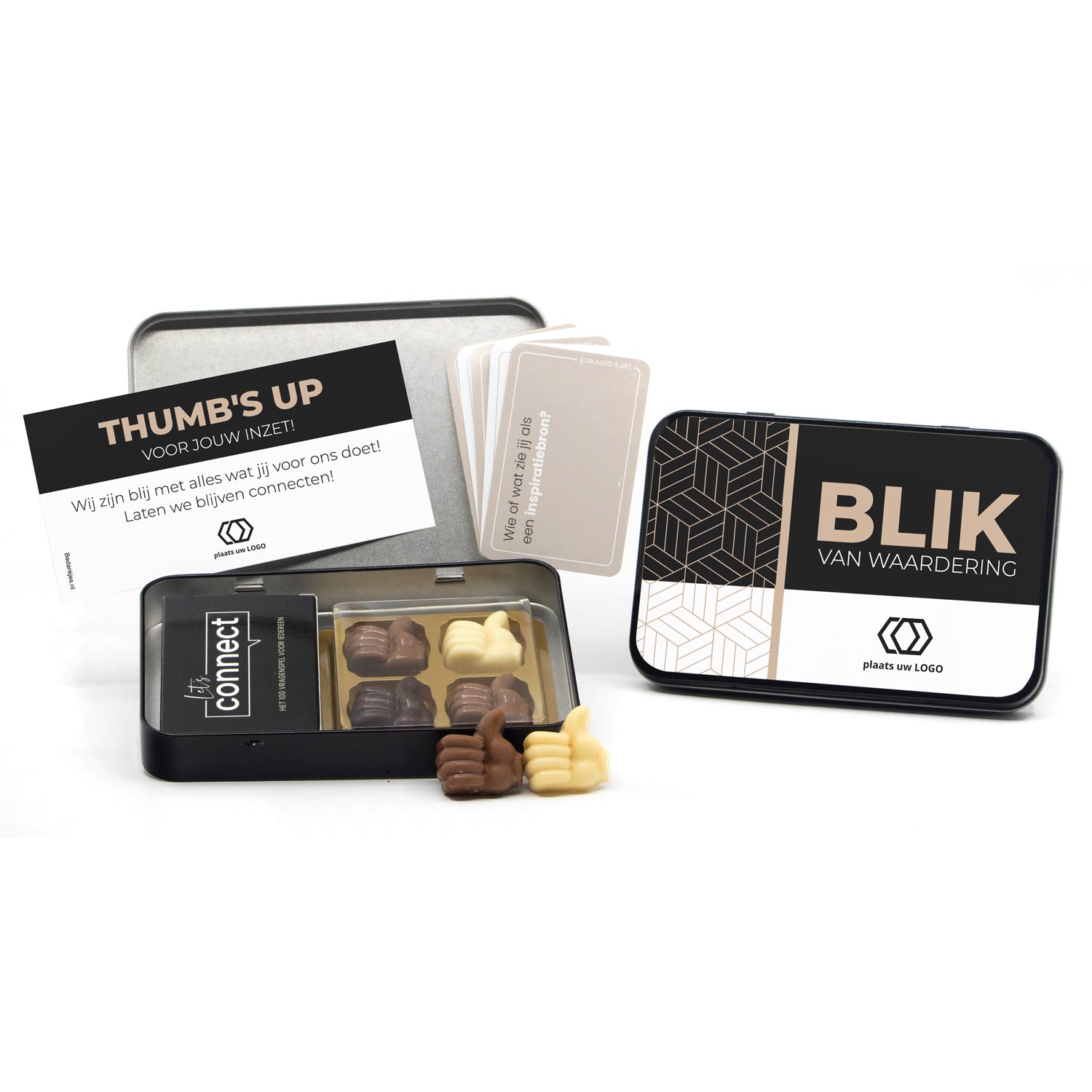 Let's Connect 100 vragenspel in blik met chocolade duimpjes - Vrijwilliger