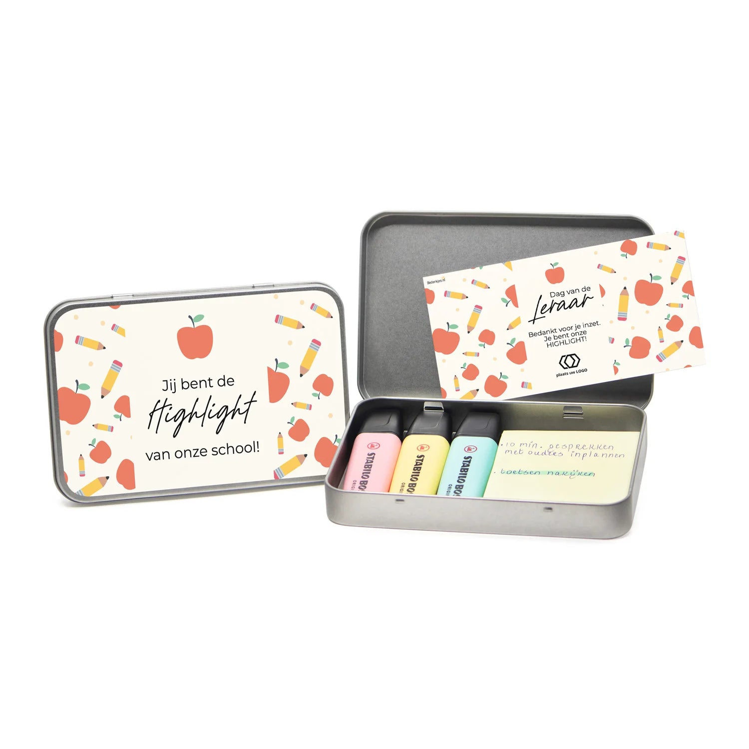 Persoonlijk blik met Stabilo stiften en sticky notes - Leraar - Bedankjes.nl