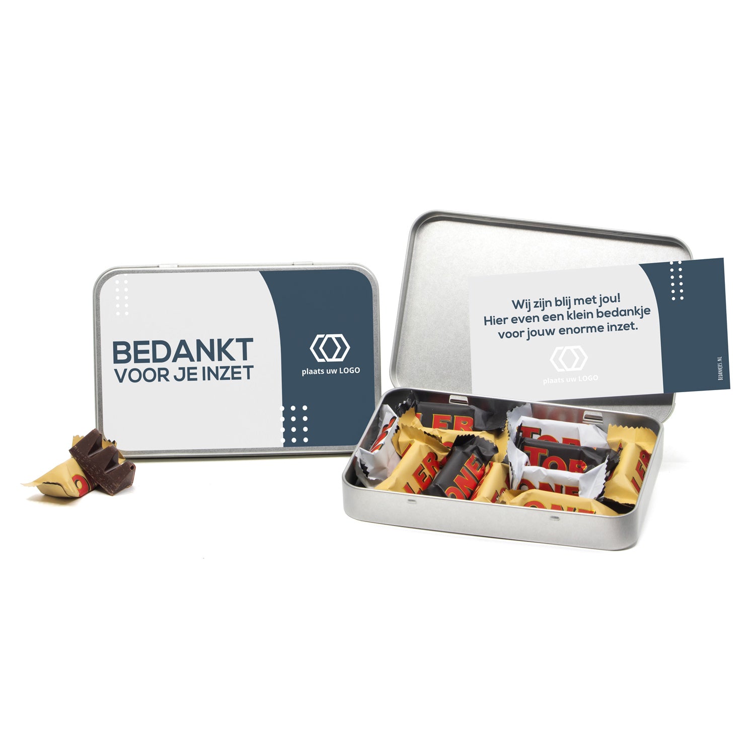 Toblerone in blik met eigen kaart - Zakelijk - Bedankjes.nl