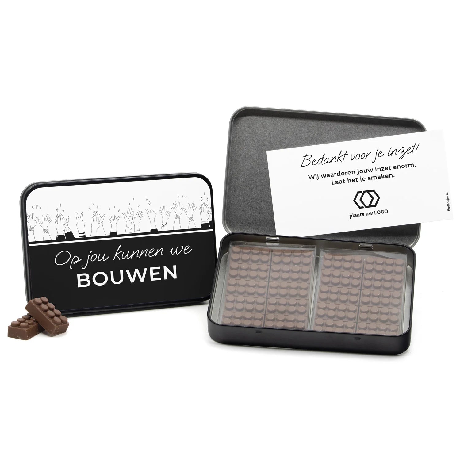 Bouwstenen in bewaarblik eigen kaart - Zakelijk - Bedankjes.nl