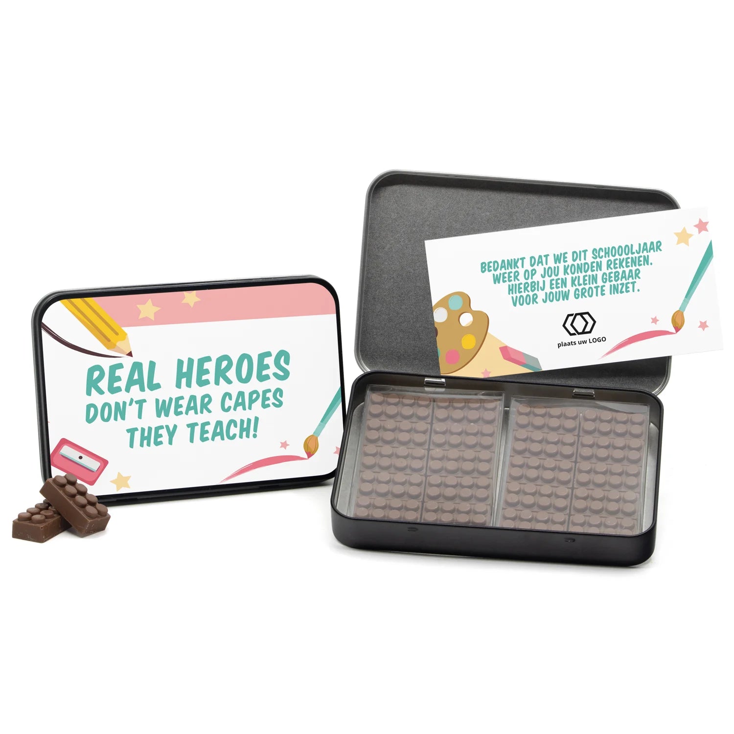 Bouwstenen in bewaarblik eigen kaart - Leraar - Bedankjes.nl