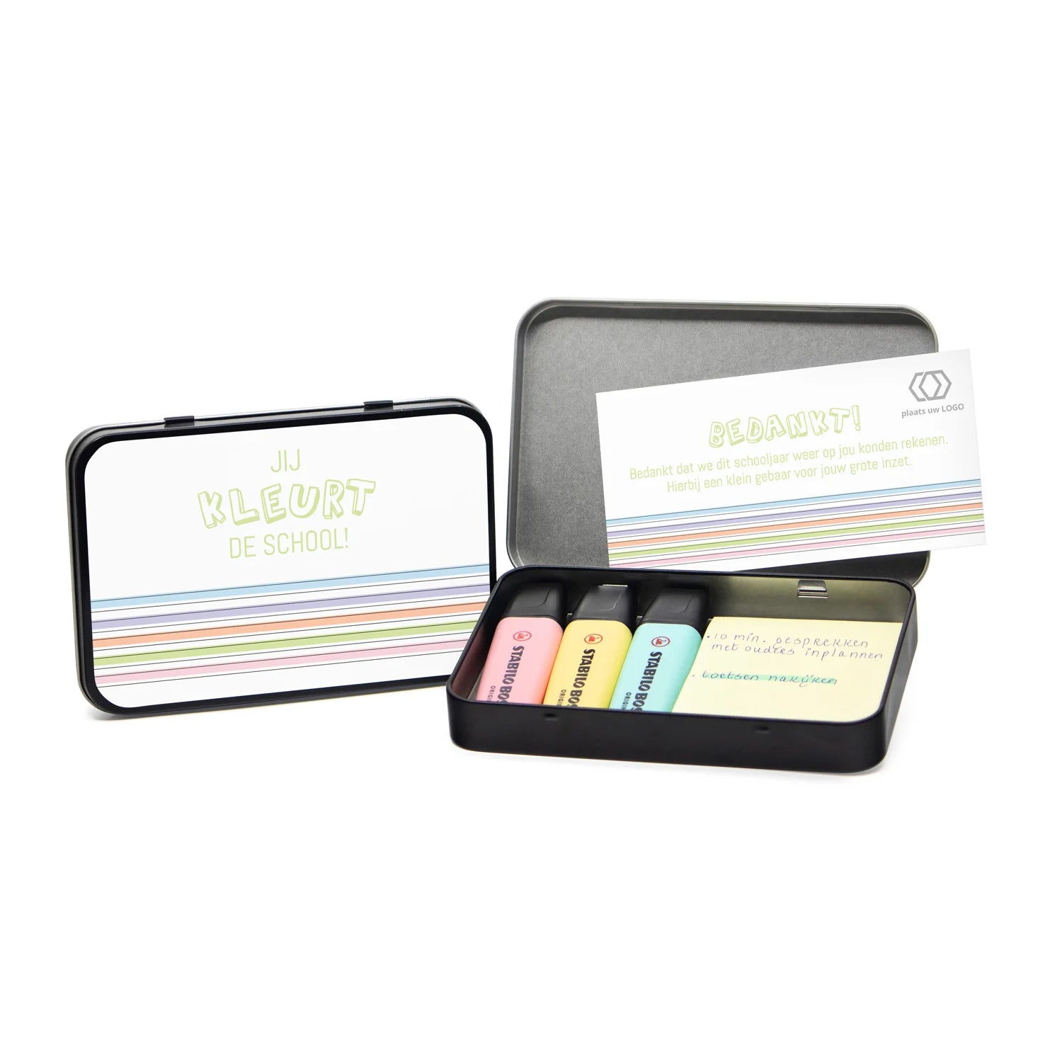 Persoonlijk blik met Stabilo stiften en sticky notes - Leraar - Bedankjes.nl