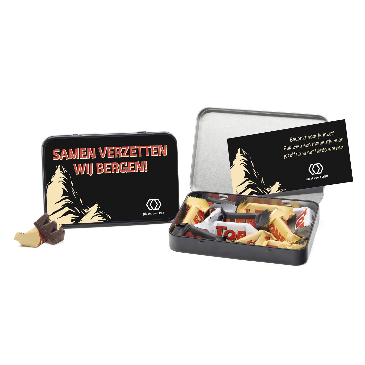 Toblerone in blik met eigen kaart - Zakelijk - Bedankjes.nl