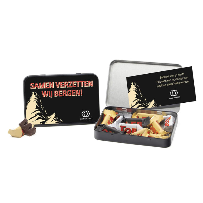 Toblerone in blik met eigen kaart - Zakelijk Toblerone in blik met eigen kaart - Zakelijk