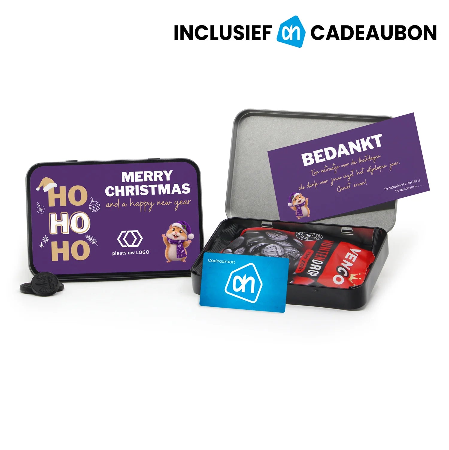 A6 blik met AH cadeaubon en Venco muntdrop - Kerst