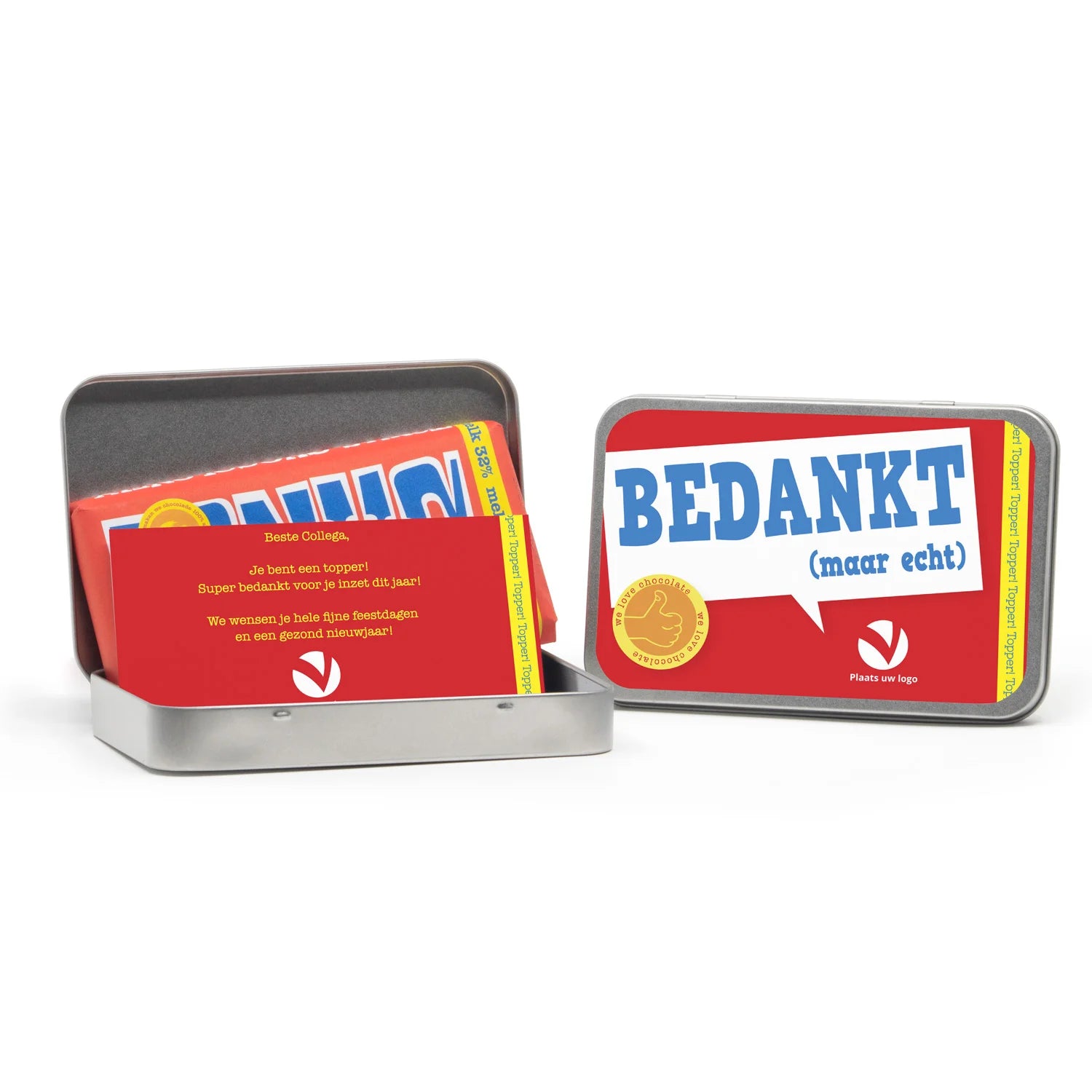 Tony's Chocolonely 180 gram in blik eigen ontwerp - Kerst - Bedankjes.nl