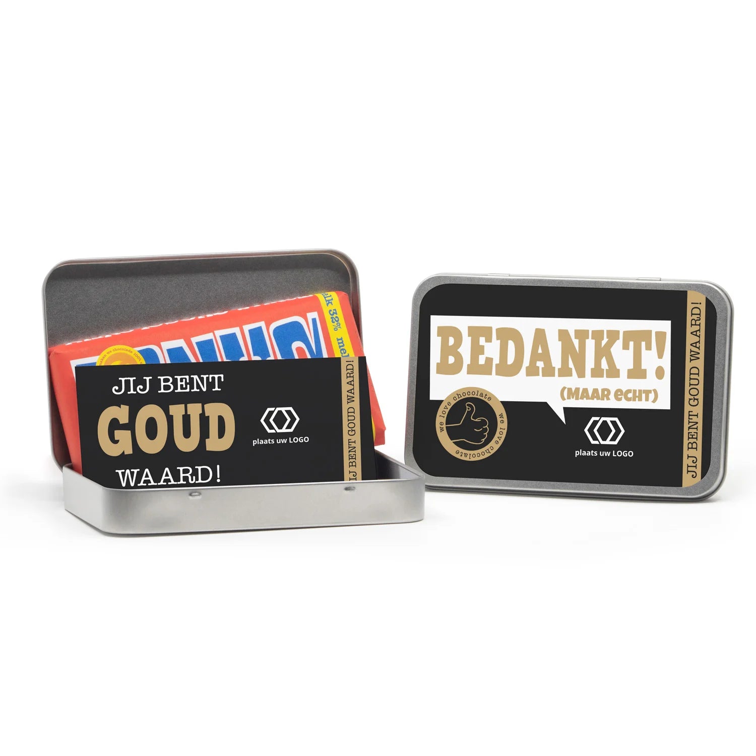 Tony's Chocolonely 180 gram in blik - Verpleging - Bedankjes.nl