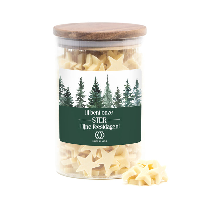 Luxe grote pot met ribbelglas gevuld chocolade sterren - Kerst Luxe grote pot met ribbelglas gevuld chocolade sterren - Kerst