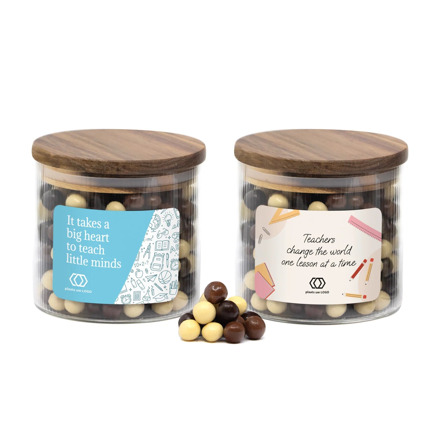 Medium pot met ribbelglas gevuld met snoep - Leraar - Bedankjes.nl