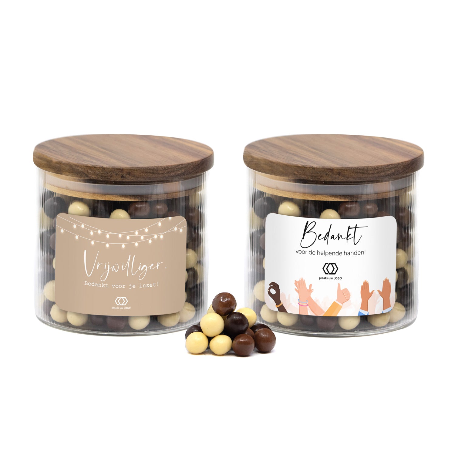 Medium pot met ribbelglas gevuld met snoep - Vrijwilliger