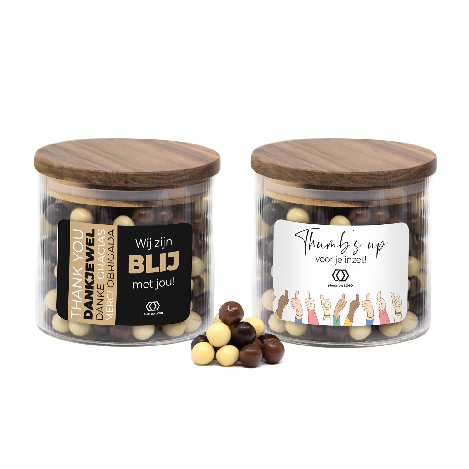 Medium pot met ribbelglas gevuld met snoep - Vrijwilliger