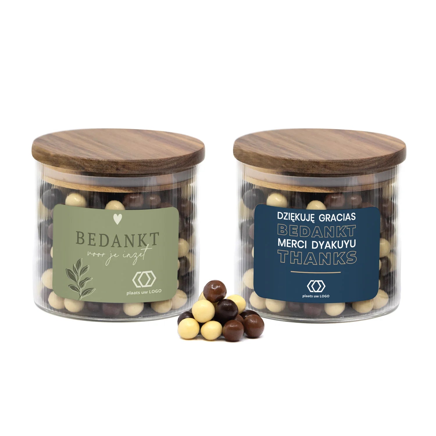 Medium pot met ribbelglas gevuld met snoep - Vrijwilliger - Bedankjes.nl