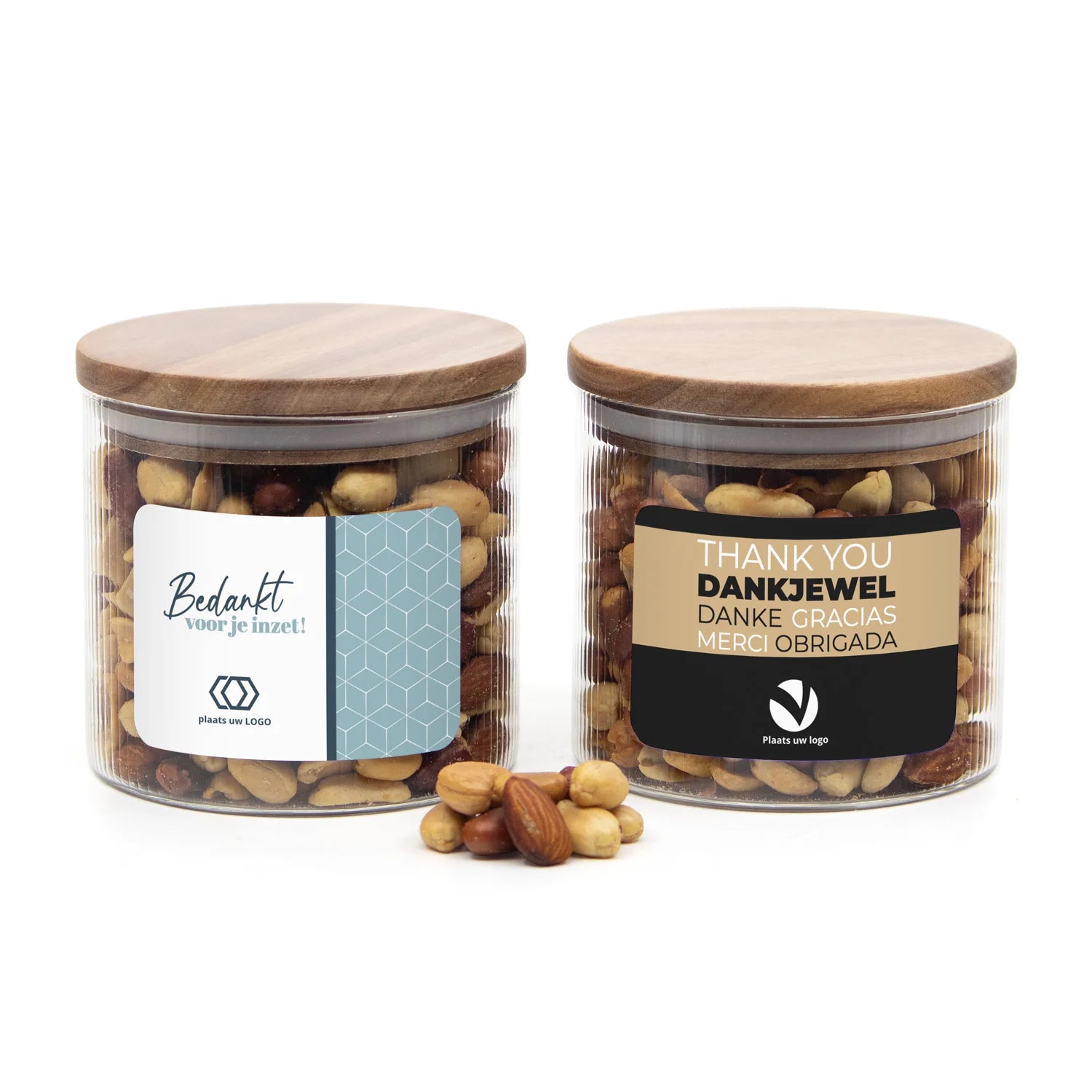 Medium pot met ribbelglas met verse notenmix - Zakelijk - Bedankjes.nl