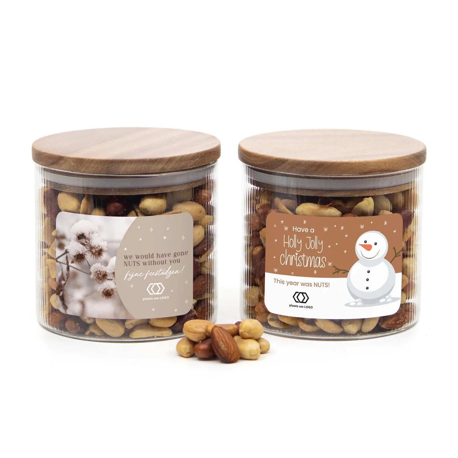 Medium pot met ribbelglas met verse notenmix - Kerst - Bedankjes.nl