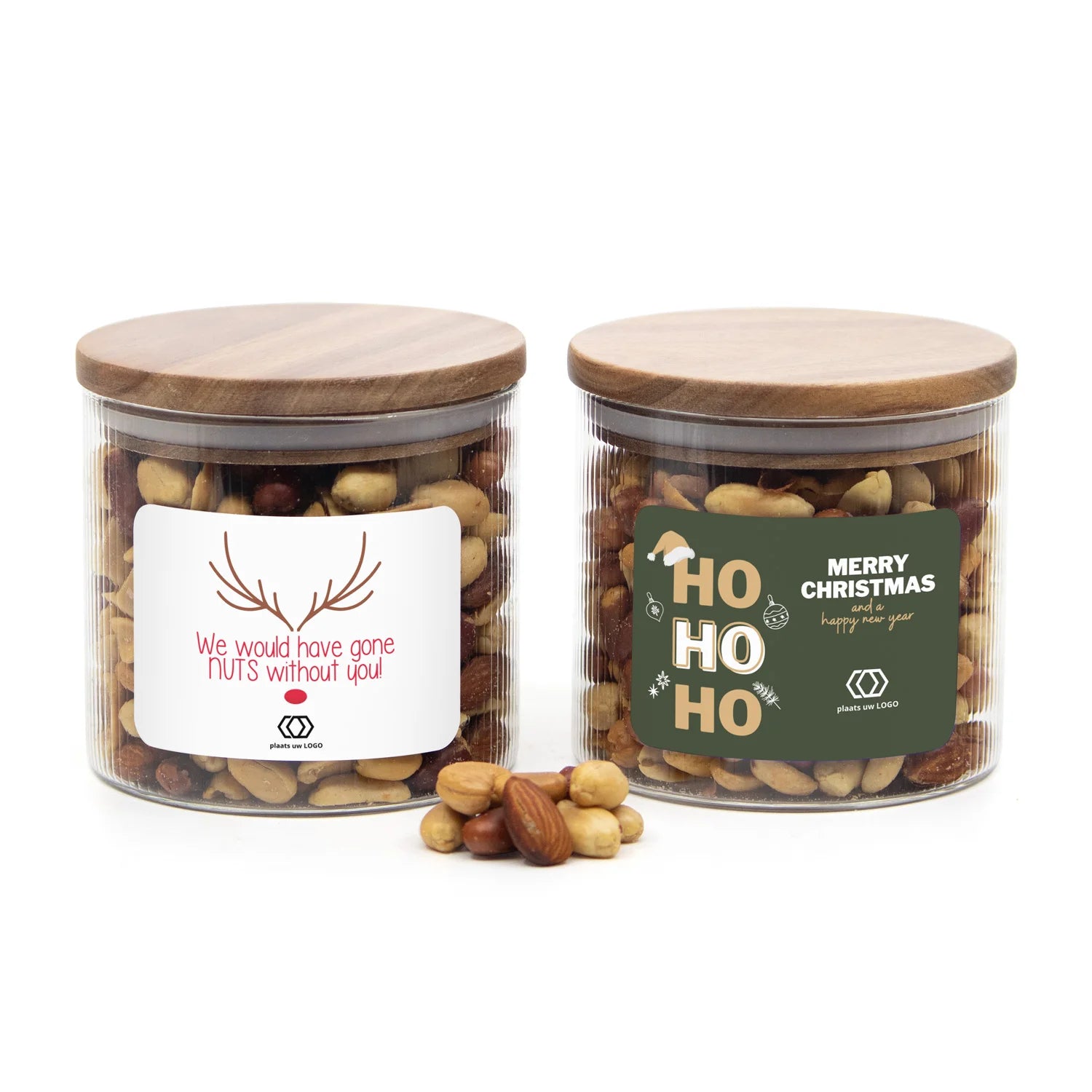 Medium pot met ribbelglas met verse notenmix - Kerst - Bedankjes.nl