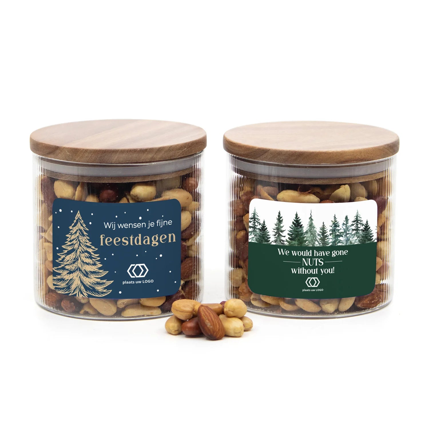 Medium pot met ribbelglas met verse notenmix - Kerst - Bedankjes.nl