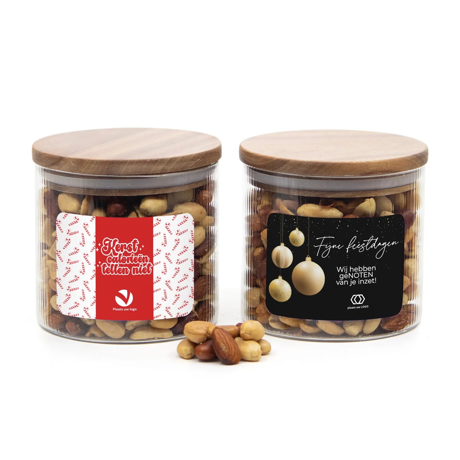 Medium pot met ribbelglas met verse notenmix - Kerst - Bedankjes.nl