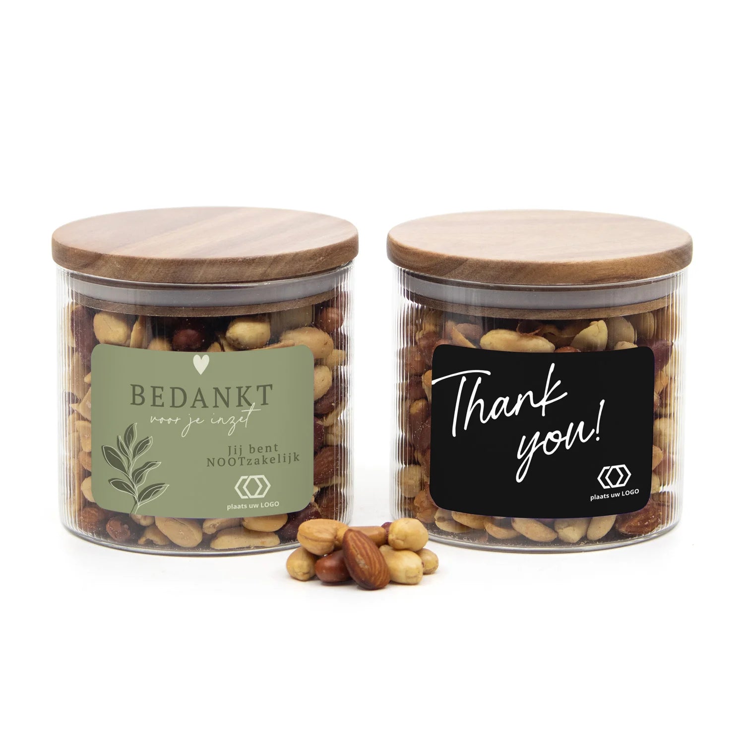 Medium pot met ribbelglas met verse notenmix - Vrijwilliger - Bedankjes.nl