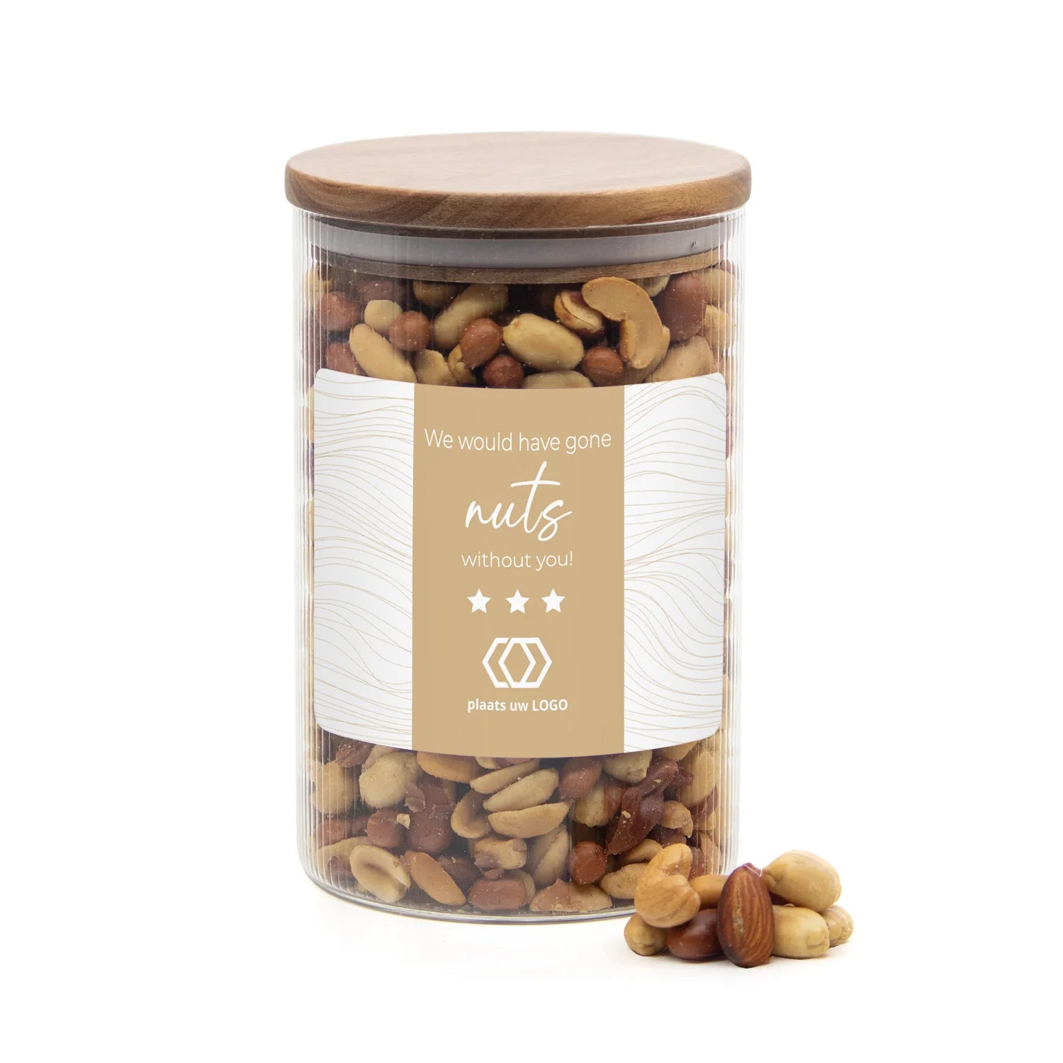 Luxe grote pot met ribbelglas met verse notenmix - Zakelijk - Bedankjes.nl