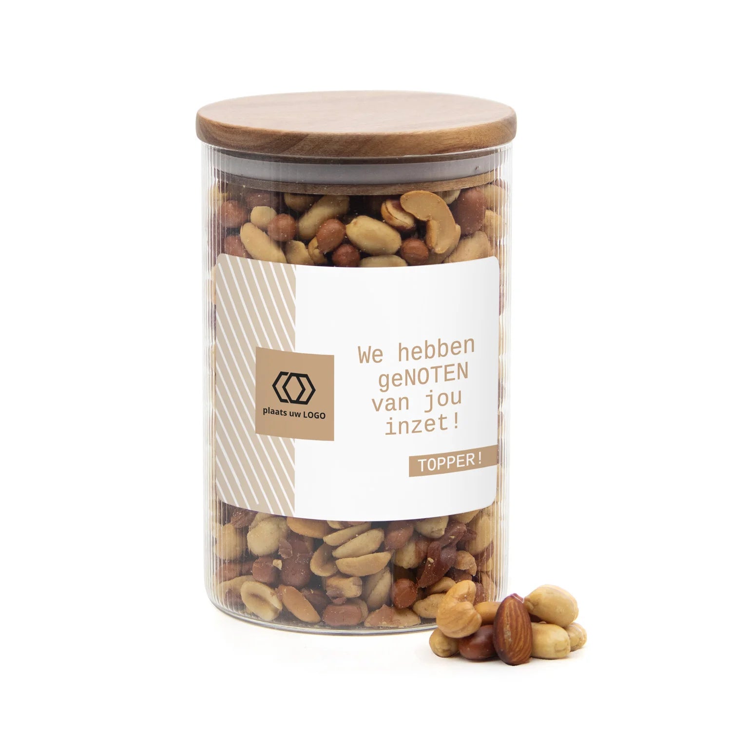 Luxe grote pot met ribbelglas met verse notenmix - Zakelijk