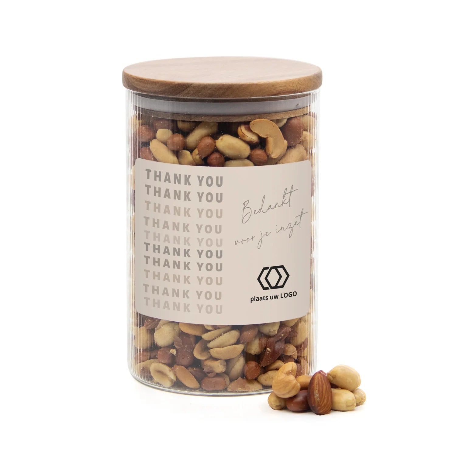 Luxe grote pot met ribbelglas met verse notenmix - Zakelijk - Bedankjes.nl