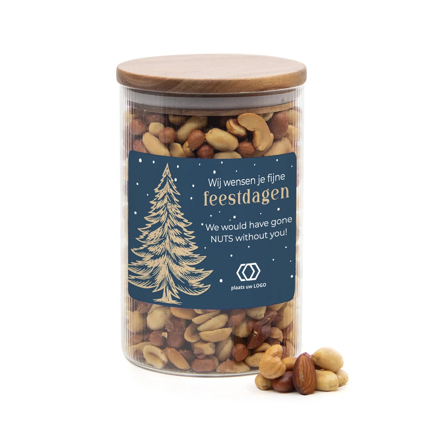 Luxe grote pot met ribbelglas met verse notenmix - Kerst - Bedankjes.nl